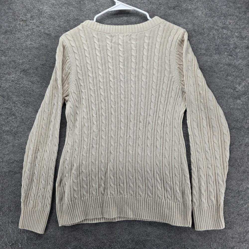 Hollister Sweater Pullover Womens L Beige Cable-Knit V-Neck Logo Slim Fit - Picture 7 of 7